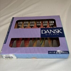NIB Set Of 6 Dansk Kitchen Silhouette 18/10 Stainless Flatware Seafood Forks